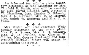 Mrs. Winfield R. Smith, two invitations to tea. Seattle Times, May 8th, 1905, pg 8